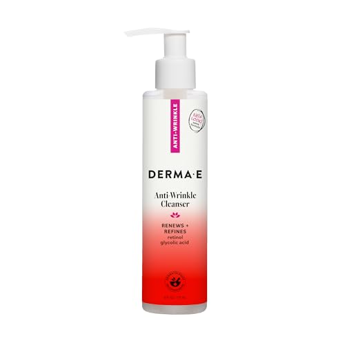 Derma E Anti-Wrinkle Cleanser – Anti-Aging Face Wash with Glycolic Acid and Vitamin A – Gentle Cleansing and Exfoliating Facial Wash Removes Makeup, Oil and Impurities, 6 oz