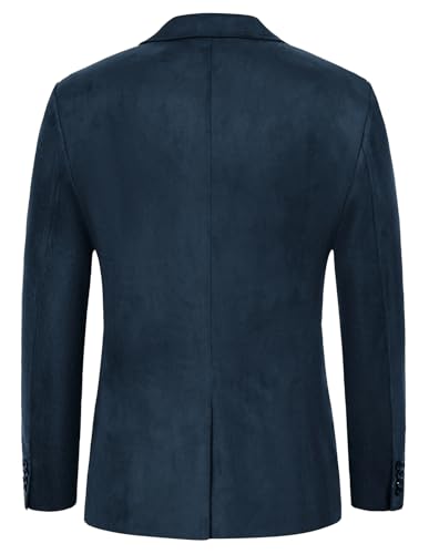 Mens Suede Blazer Single Breasted Sport Coat Business Slim Fit Two-Button Blazer Navy Blue L