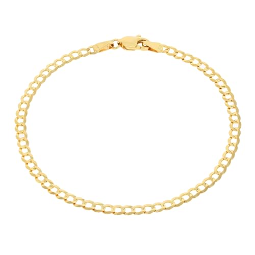 Nuragold 10K Real Yellow Gold Cuban Curb Solid Italian Link Chain Bracelet - 7.5",3mm