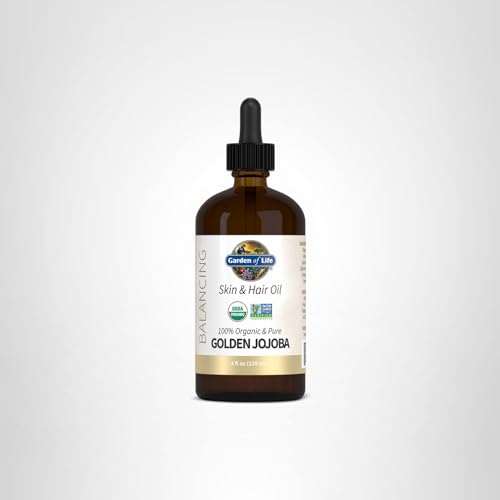 Garden of Life Jojoba Oil 100% Organic & Pure Golden Jojoba Oil for Hair, Skin and Face - Cold Pressed Body Oil, Massage, or Use as a Carrier Oil for Making Lip Balms & Body Butters, 4 fl