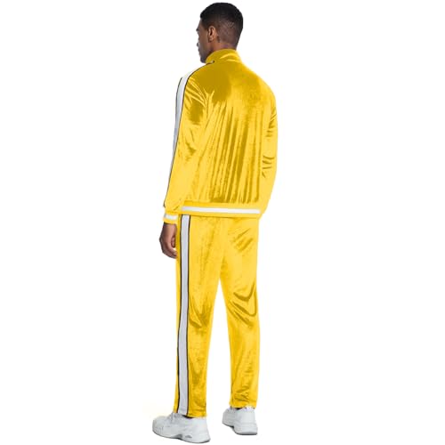 ANOTWENER Men's 2 Piece Tracksuits Velour Sweatsuits Athletic Fit Velvet Outfit Jogging Full Zip Jacket Pants Set Yellow JW-41345-M