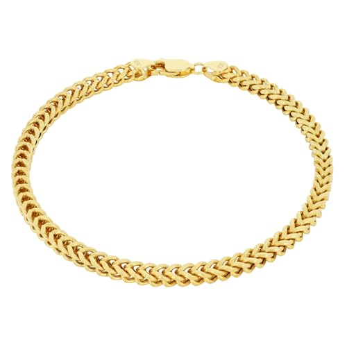 Nuragold 10K Real Yellow Gold Square Franco Box Chain Wheat Bracelet - 2mm,7"