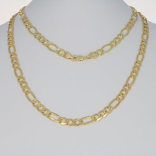 Nuragold 14k Real Yellow Gold Figaro Link 7.5mm Wide Chain Mens Necklace - 24"