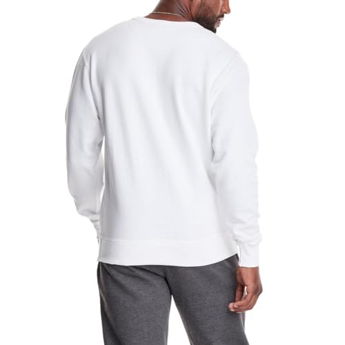 Champion Men's Crewneck Fleece Sweatshirt, Standard Fit, Midweight, Script Logo, Available in Regular and Big & Tall, White - Classic Script Logo, Large