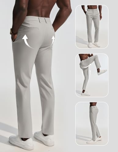 PJ PAUL JONES Men's Dress Pants Stretch Golf Pants Slim Fit Tapered Dress Work Casual Extended Waist Trousers Beige Gray M