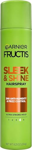 Garnier Fructis Sleek & Shine Hairspray, Provides 24-Hour Anti-Humidity and Frizz Control, Extra Strong Hold, Infused with Bamboo Extract for Ultra-Smooth Hair, 8.25 oz (Packaging May Vary)