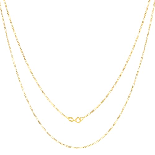 Nuragold 14k Real Yellow Gold Figaro Link 1.2mm Dainty Women Chain Necklace - 22"