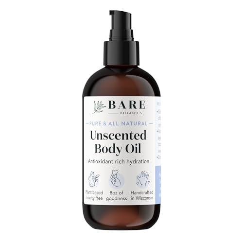 BARE BOTANICS 8oz Unscented Body Oil - Natural Skin and Hair Oil
