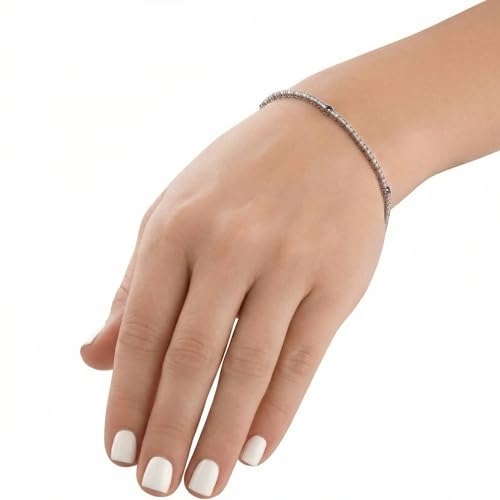 Pompeii 1 1/10 Ct Diamond & Blue Sapphire Tennis Bracelet 14k White Gold 7" Lab Grown (G/H,VS)