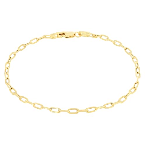 Nuragold 14k Real Yellow Gold 2mm Paperclip Chain Cable Dainty Bracelet - 7.5"