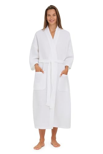 MONARCH Square Waffle Spa Kimono Robe for Men or Women (Large, White)