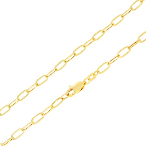 Nuragold 14k Real Yellow Gold 3mm Paperclip Chain Cable Link Bracelet - 8"