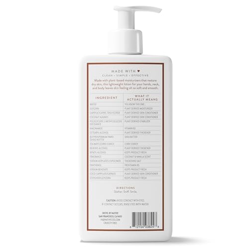 Native Body Lotion, Coconut & Vanilla, 48-Hour Hydration for Dry & Sensitive Skin, Made with Plant-Based Moisturizers like Shea Butter, Silicone & Paraben Free, 16.5 fl oz