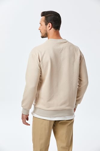 JMIERR Men's Crewneck Sweatshirt Casual Long Sleeve Geometric Texture Sweatshirts Fashion Fall Winter Pullover Shirts, US46(XL), 01 Beige