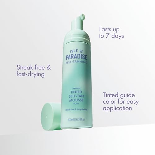 Isle of Paradise Tinted Self Tanning Mousse, Dark, Streak-Free Self Tanner Mousse, Natural-Looking & Lasts Up to 7 Days, Vegan & Cruelty-Free Sunless Tanning Foam, 6.76 fl oz