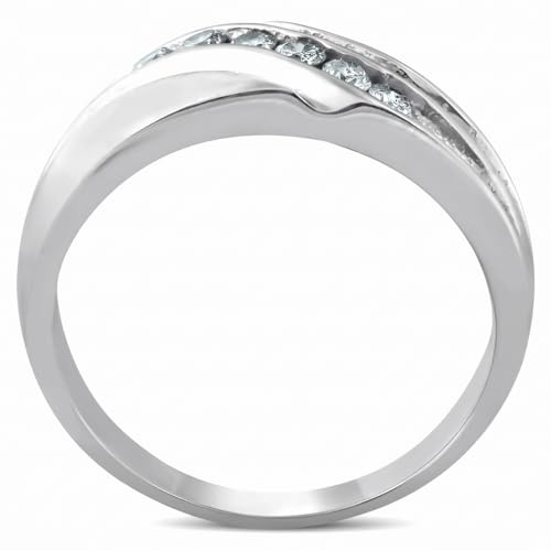 P3 POMPEII3 Pompeii Mens 14K White Gold 1/4ct Diamond Wedding Ring High Polished Smooth Band - Size 10
