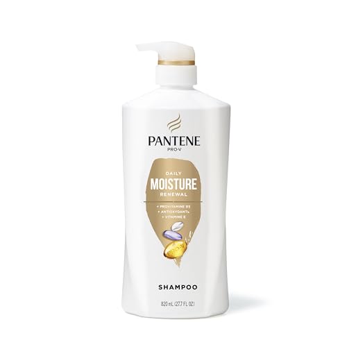 Pantene Shampoo, Daily Moisture Renewal with Vitamin E - Pro-V Nutrients for Dry, Color-Treated, Straight to Curly Hair, 72-Hour Hydration & Softness, Paraben Free, 27.7 Fl Oz