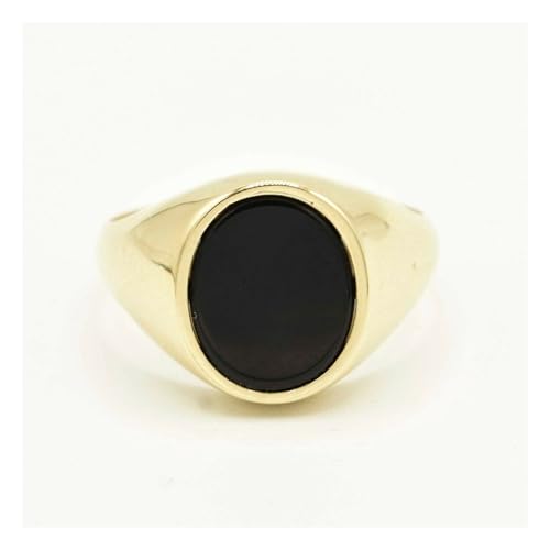 10K Gold Men's Oval Black Onyx Signet Ring Solid Yellow Gold