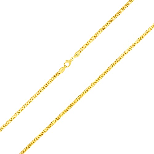 Nuragold 14k Real Yellow Gold 3mm Palm Wheat Spiga Round Chain Necklace - 24"