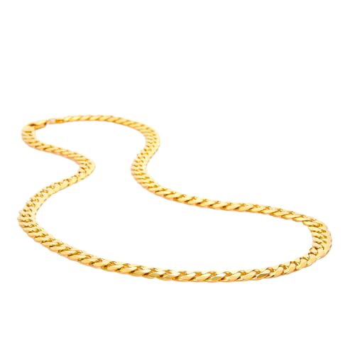 14k REAL Yellow Gold Solid Men's 6mm Flat Cuban Bevellet Chain Bracelet with Lobster Claw Clasp - 8.5"
