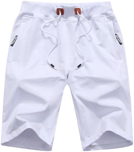 QPNGRP Mens Shorts Casual Drawstring Zipper Pockets Elastic Waist White 38
