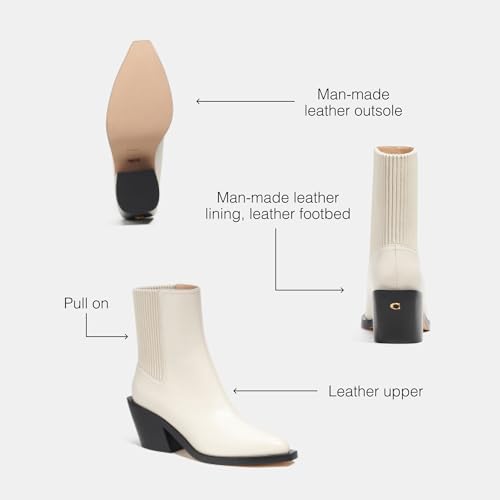 Coach Women's Prestyn Leather Bootie Western Boot, Chalk, 8