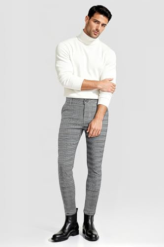 GINGTTO Mens Slim Fit Dress Pants Stretch Plaid Grey Chino Pants Men Skinny Checkered Tapered Slacks 32W x 30L