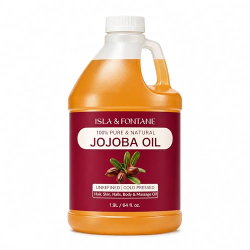 ISLA & FONTANE Jojoba Oil – 64 fl oz | 100% Pure & Natural | Golden, Unrefined, Cold Pressed | Hexane-Free Carrier Oil for Skin, Hair, Face, Nails & Body Moisturizing