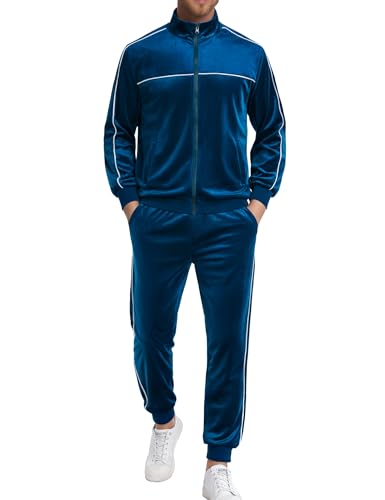 PPONE Velour Mens Tracksuits 2 Piece Sweatsuits Jogging Outfits for Men Leisure Full Zip Velvet Suit Jacket Pants Set