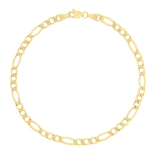 Nuragold 10k Real Yellow Gold Figaro Link 4.5mm Chain Bracelet (7"-9") - 8"