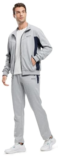Rdruko Men's Tracksuit Sweatsuits 2 Piece Set Athletic Jogging Gym Activewear Sweat Track Suits Sets(Grey,US M)
