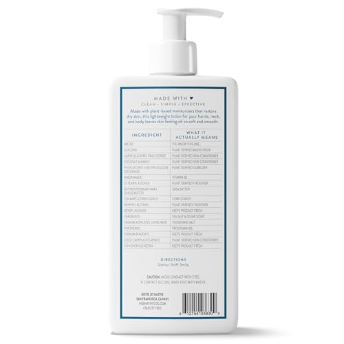 Native Body Lotion, Sea Salt & Cedar, 48-Hour Hydration for Dry & Sensitive Skin, Made with Plant-Based Moisturizers like Shea Butter, Silicone & Paraben Free, 16.5 fl oz