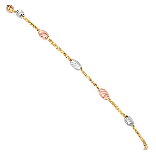 14k REAL Tri Color Gold 5.5" - 7.5" Adjustable Freindship Bracelet - 7.5"