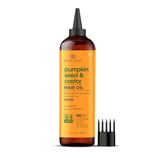 Botanic Hearth Castor Oil for Hair Growth with Pumpkin Seed Oil, Hair Growth Oils for Thinning Hair, Dry Damaged Hair & Scalp Treatment, Strengthens & Nourishes Hair, 6.7 fl oz