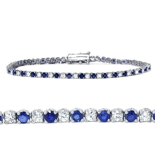 Pompeii 3ct Blue Sapphire & Diamond Genuine Tennis Bracelet 14K White Gold