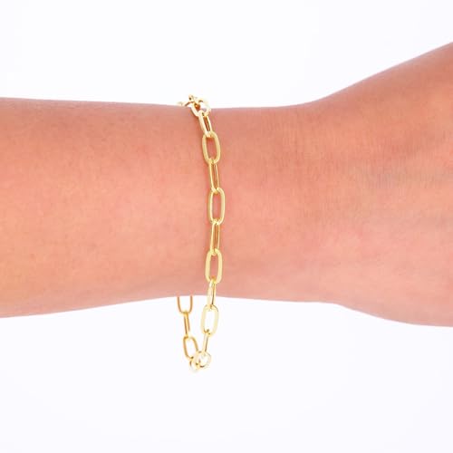 Nuragold 14k Real Yellow Gold 4mm Paperclip Chain Cable Link Bracelet - 7"