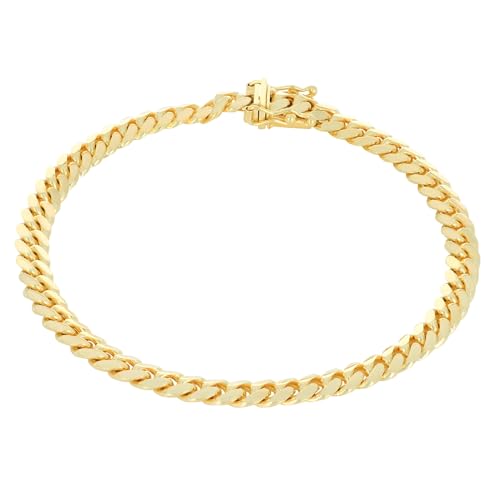Nuragold 14k Real Yellow Gold Miami Cuban 5mm Solid Chain Mens Bracelet - 8"
