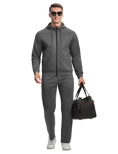 BASUDAM Men's Tracksuits Sweatsuits Set Hooded Sweat Track Suits for Men 2 Piece Warm Up Full Zip Athletic Sports Activewear Dark Grey XL