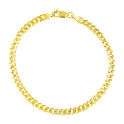 Nuragold 14k Real Yellow Gold Cuban Curb Solid Link Chain Bracelet - 4mm - 7.5"