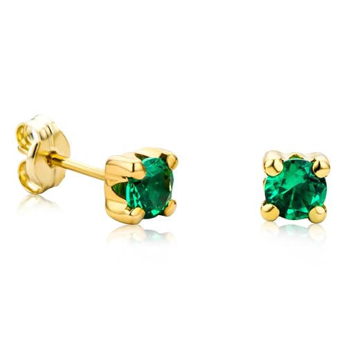 Orovi Gold Stud Earrings for Women 10k 417 Yellow Gold with 0.44ct Green Emerald Gemstones 0.17Inch Square Shape Design Post and Butterfly Back Closure Delivered in Jewelry Box