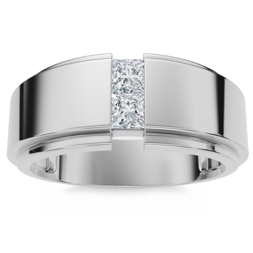 P3 POMPEII3 Pompeii Mens 14K White Gold Princess Cut Diamond Wedding Ring - Size 8.5