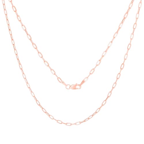 Nuragold 14k Real Rose Gold Paperclip 2mm Elongated Cable Link Necklace (16"-24") Dainty Italian Jewelry for Men & Women - 16"