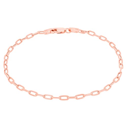 Nuragold 10k Real Rose Gold Paperclip 2mm Elongated Cable Link Bracelet (7"-8") Dainty Italian Jewelry for Men & Women - 7.5"