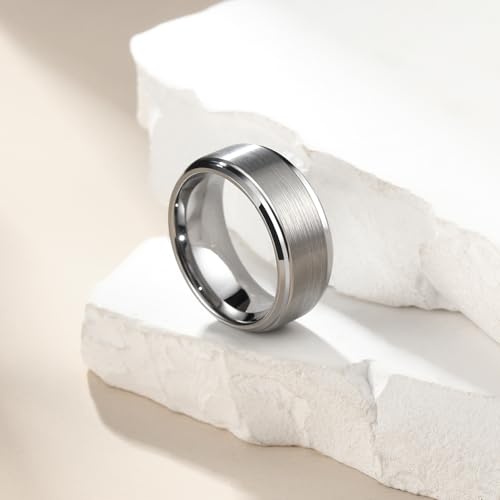 King Will Men Silver Tungsten Wedding Band 8mm Size 10.5
