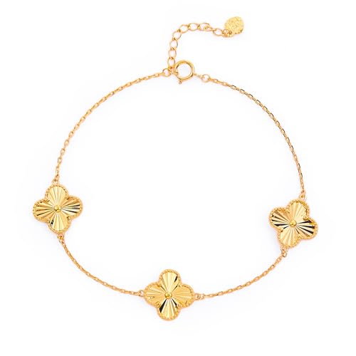 14k Yellow Gold 3 Flower Bracelet - 7+1"