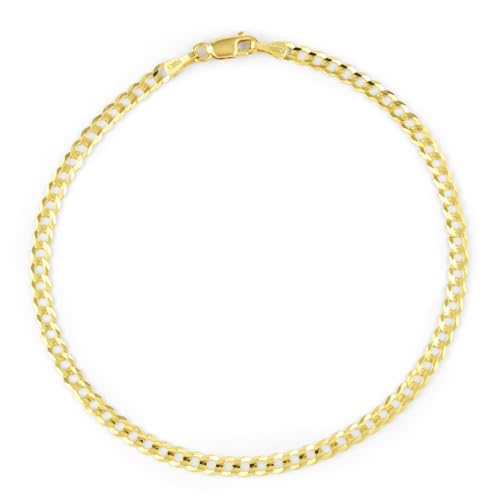 Nuragold 14k Real Yellow Gold Cuban Curb Solid Link 2.5mm Chain Bracelet - 7"