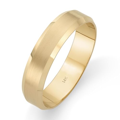 Oxford Ivy Wedding Band Solid 14K Yellow Gold 5mm Beveled Ring, Size 9