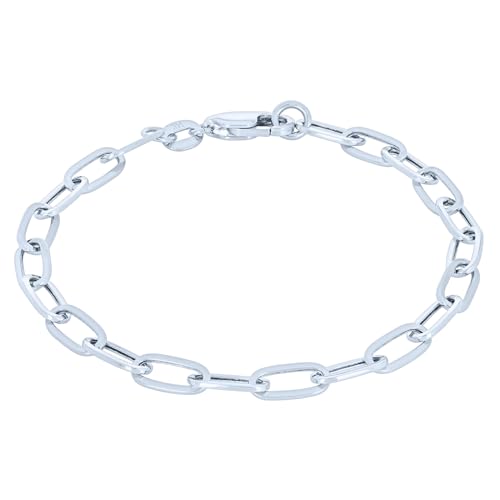 Nuragold 14K Real White Gold Paperclip Chain Elongated Cable Link Bracelet 7"-8" (2mm-7mm) Italian Jewelry for Men & Women - 2mm,7"