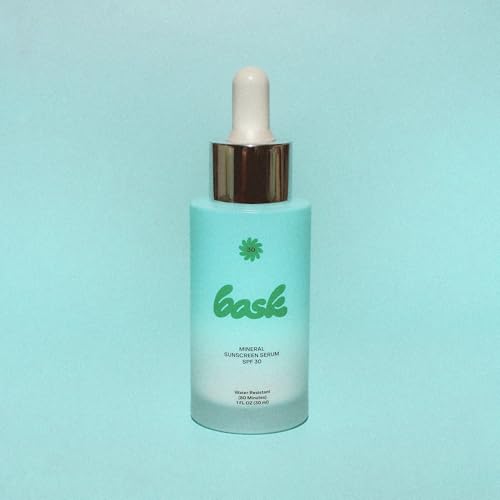 Bask SPF 30 Mineral Face Sunscreen Serum - Fragrance Free, Reef Safe, Broad Spectrum UVA/UVB Protection, Dermatologist Recommended, Hydrating, Lightweight & Fast-Absorbing, 1 oz