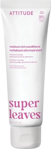 ATTITUDE Moisture Rich Hair Conditioner, For Dry and Damaged Hair, Naturally Derived Ingredients, Vegan Detangler, Dermatologiocally Tested, Quinoa and Jojoba, 8 Fl Oz